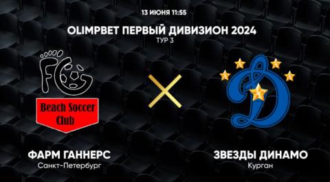 Смотреть онлайн трансляцию OLIMPBET Первый дивизион 2024. Тур 3. Фарм Ганнерс – Звезды Динамо