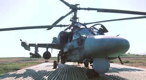 Ka-52 reconnaissance attack helicopter in action during