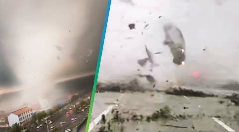Мощный торнадо в Китае. Машины и целые постройки взлетали в воздух