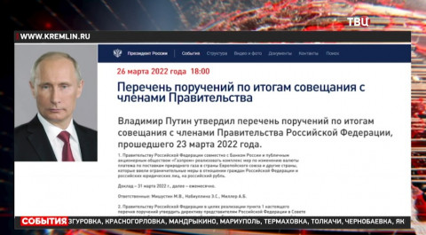Путин дал поручения по переводу в рубли расчетов за газ до 31 марта / События